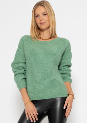 Ribbed crew neck sweater - sage green