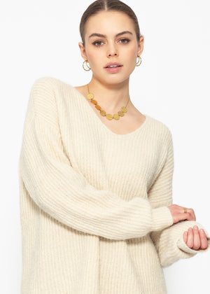 Ribbed V-neck sweater - beige