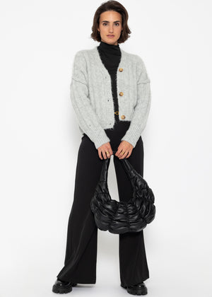 Ribbed knit cardigan with buttons - light grey