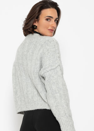 Ribbed knit cardigan with buttons - light grey