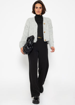 Ribbed knit cardigan with buttons - light grey