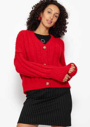 Ribbed knit cardigan with buttons - red