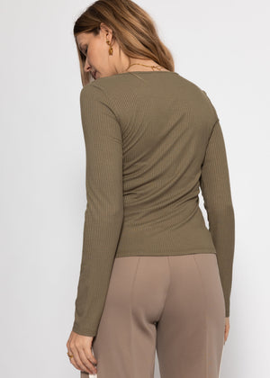 Ribbed long-sleeved shirt - khaki