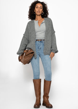 Ribbed T -shirt with button placket - gray
