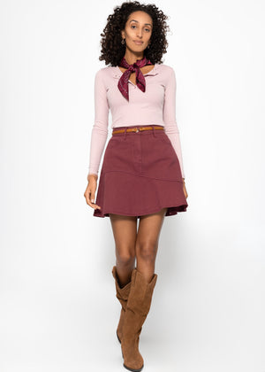Ribbed T -shirt with button placket - powder pink