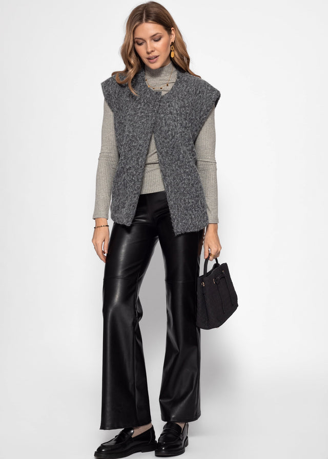 Ribbed long-sleeved top with funnel neck - grey