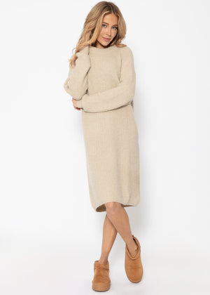 Ribbed knit dress - beige