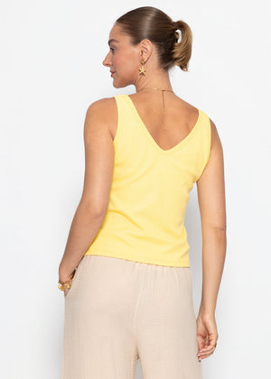 Geripptes Tank Top mit V-Ausschnitt - buttergelb