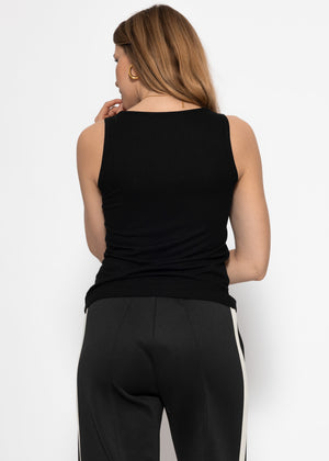 Ribbed V-neck top - black