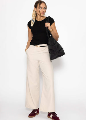 Ribbed button-front T-shirt - black