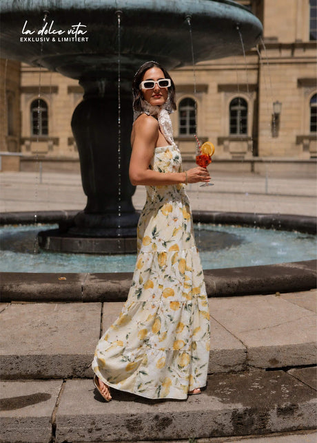 Gesmoktes Musselin Bandeau Kleid mit Lemon-Print - gelb by SASSYCLASSY