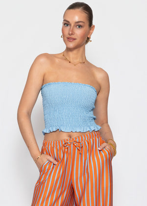 Gesmoktes Bandeau-Top - blau