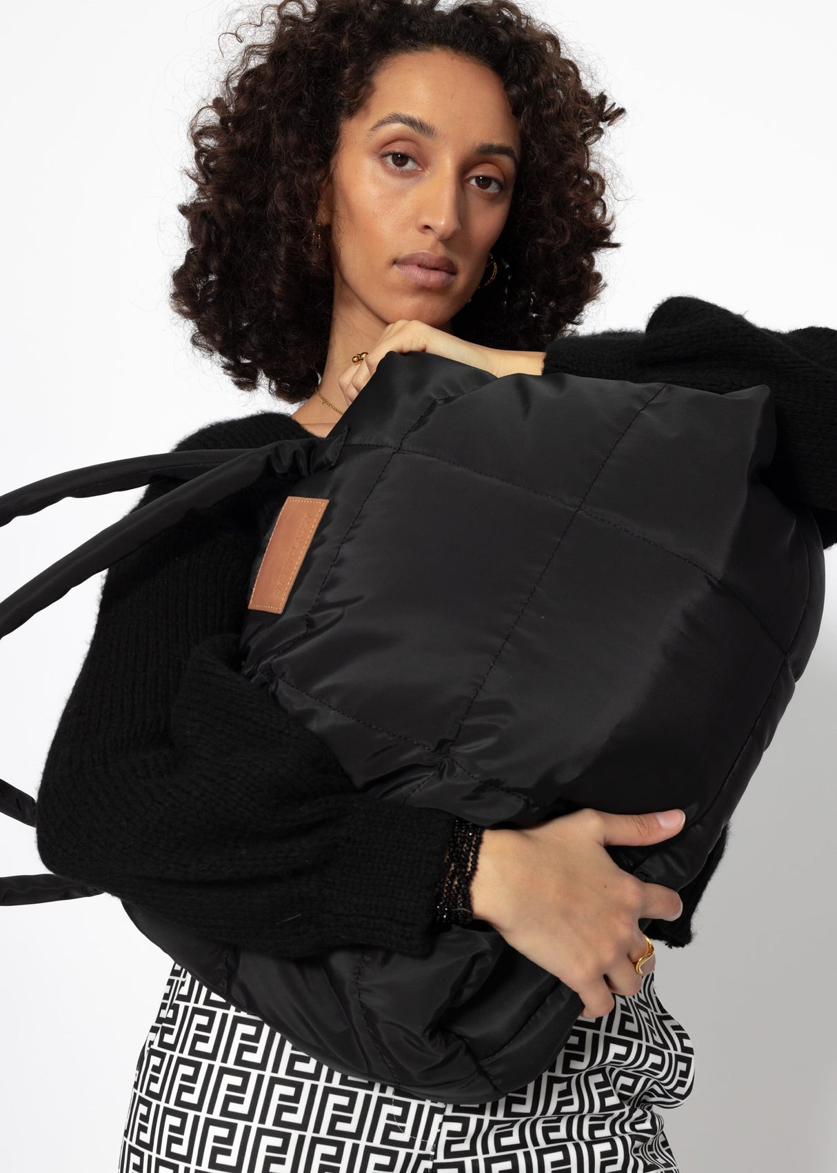 Gesteppter XL Shopper - schwarz