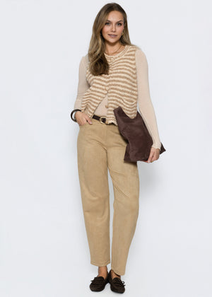 Gestreifte Bouclé-Weste mit Taschen - beige-offwhite