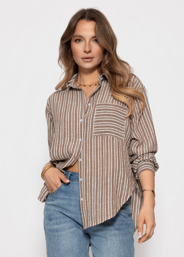 Striped shirt with chest pocket - brown