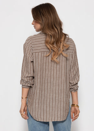 Gestreifte Hemdbluse mit Brusttasche - braun