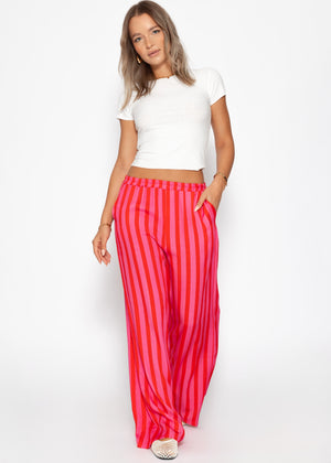 Striped pants with wide leg - pink
