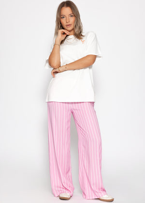 Striped pants with wide leg - pink