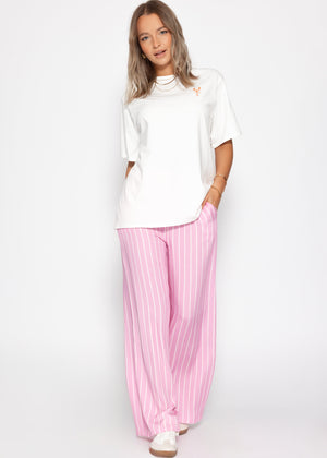 Striped pants with wide leg - pink