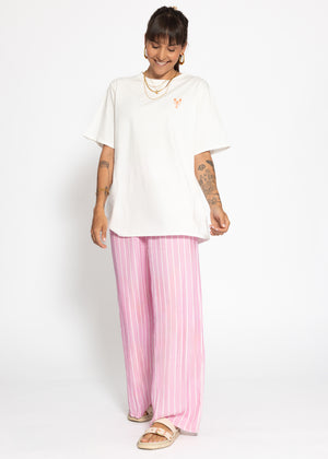 Striped pants with wide leg - pink