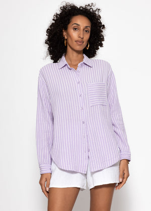 Gestreifte Musselin Hemdbluse - flieder