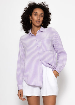 Gestreifte Musselin Hemdbluse - flieder
