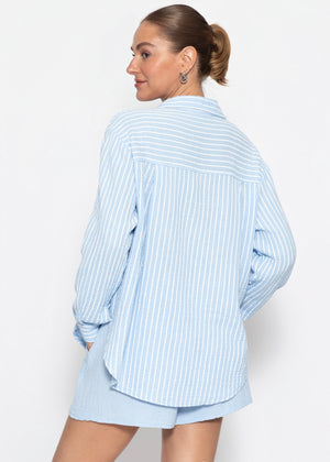 Gestreifte Musselin Hemdbluse - hellblau