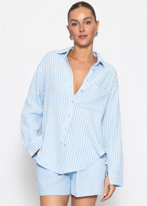 Gestreifte Musselin Hemdbluse - hellblau