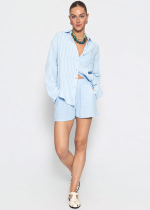 Gestreifte Musselin Hemdbluse - hellblau