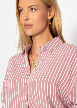 Gestreifte oversize Musselin Bluse - altrosa