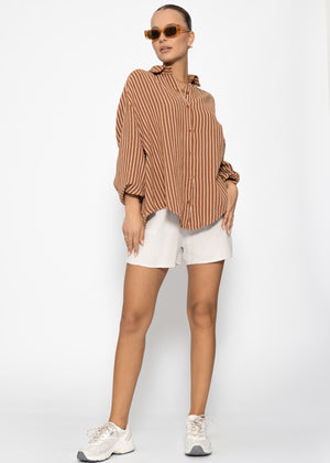 Gestreifte oversize Musselin Bluse - cognac