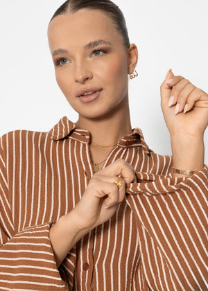 Gestreifte oversize Musselin Bluse - cognac