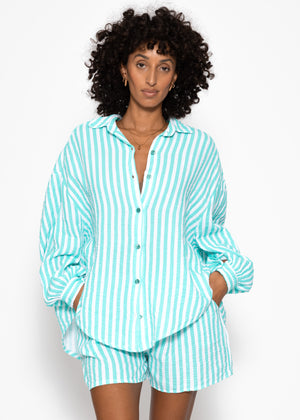 Striped oversized muslin blouse - mint