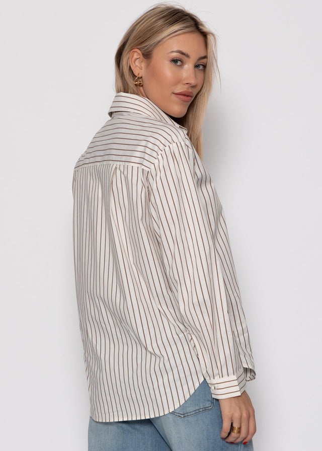 Striped tie-neck blouse - beige
