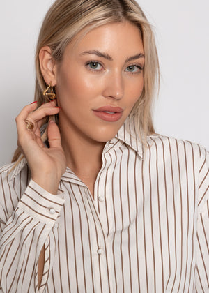 Gestreifte Schluppenbluse - beige