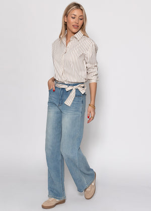 Gestreifte Schluppenbluse - beige