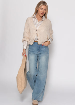 Gestreifte Schluppenbluse - beige