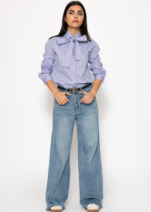 Striped flared blouse - blue