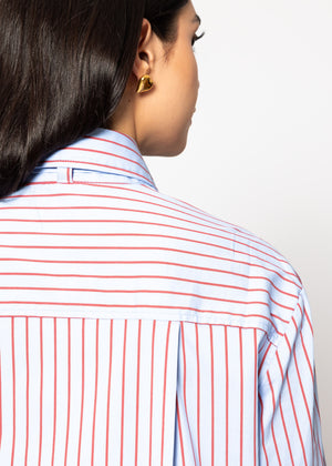 Striped flared blouse - blue