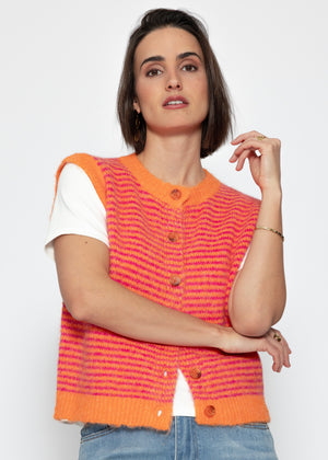 Gestreifte Strickweste - orange