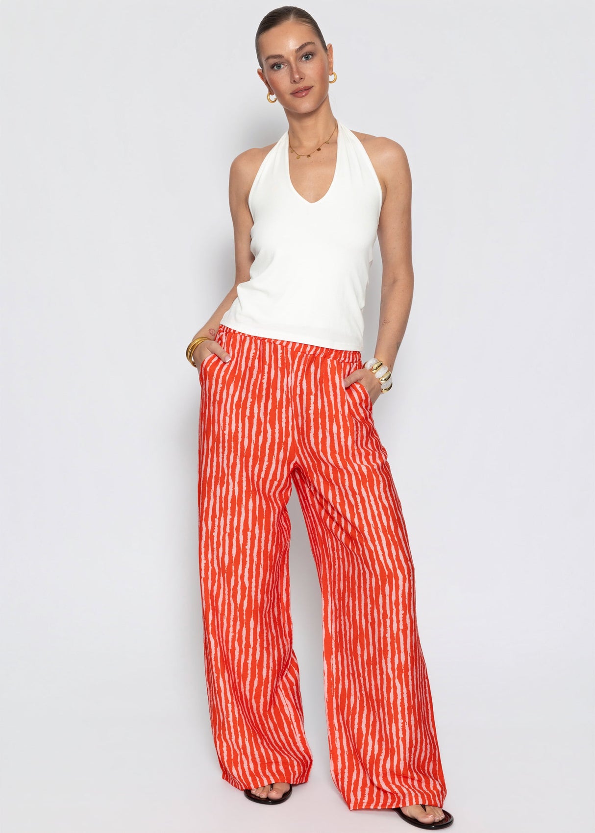 Striped viscose pants - orange