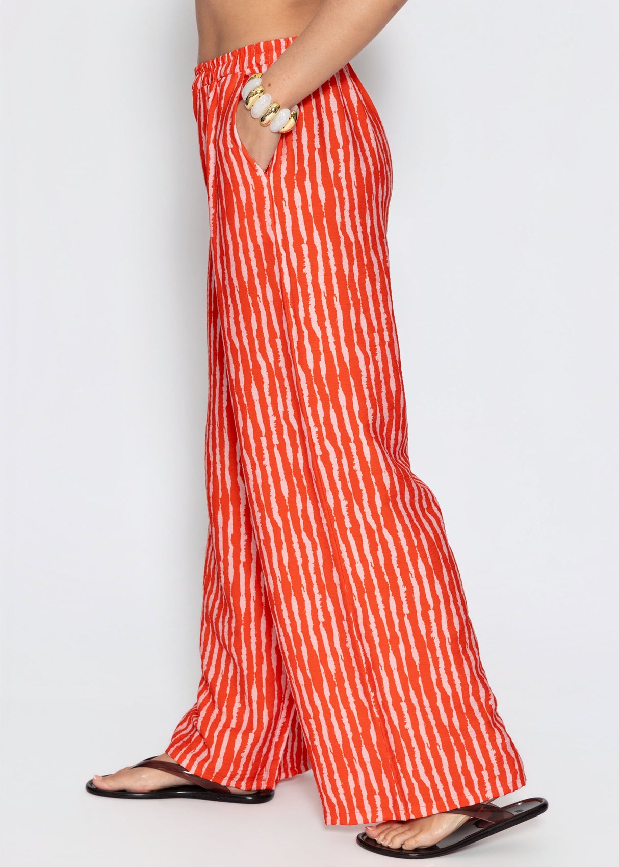 Striped viscose pants - orange