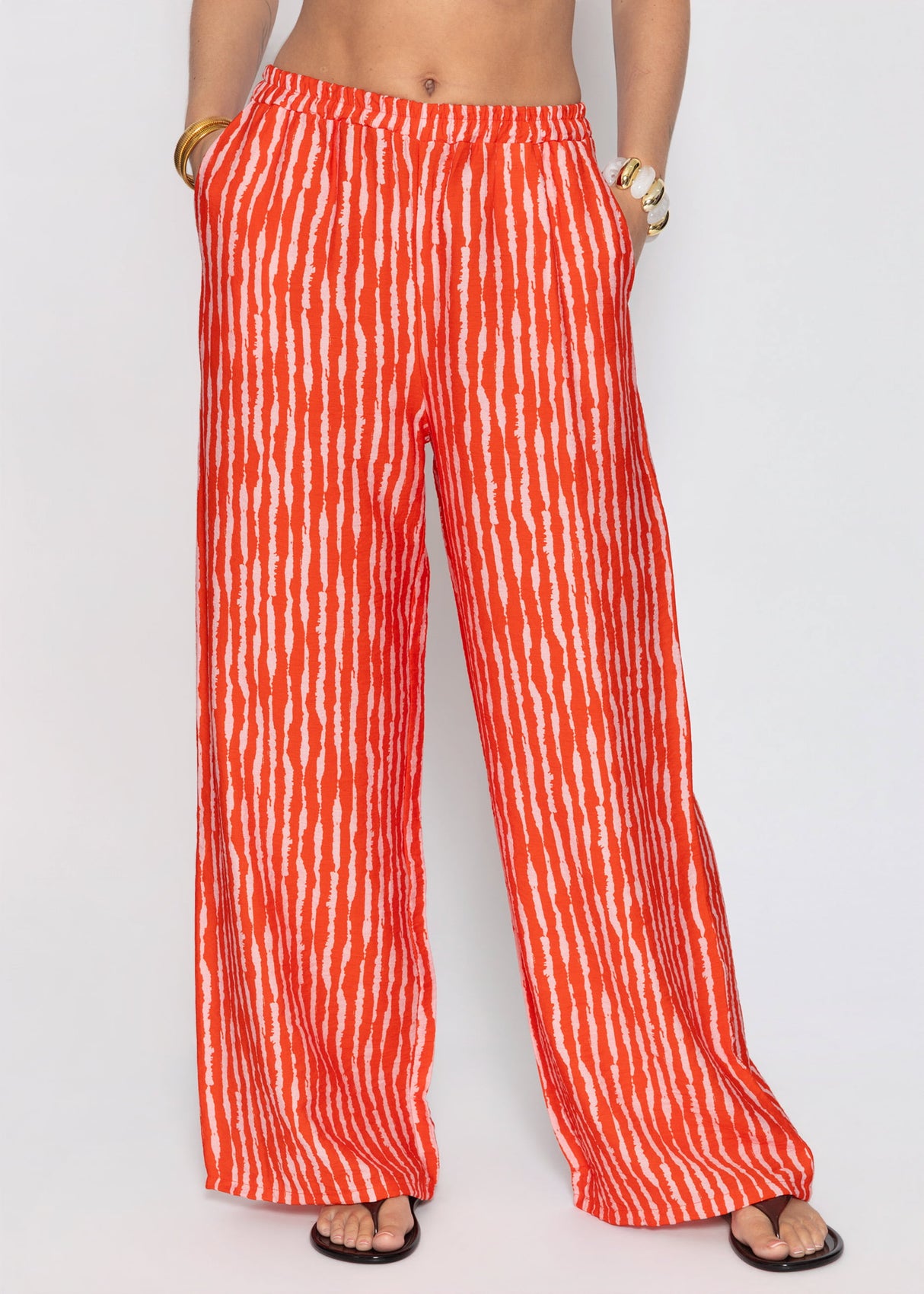 Striped viscose pants - orange