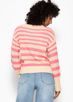 Striped cotton sweater - beige-salmon