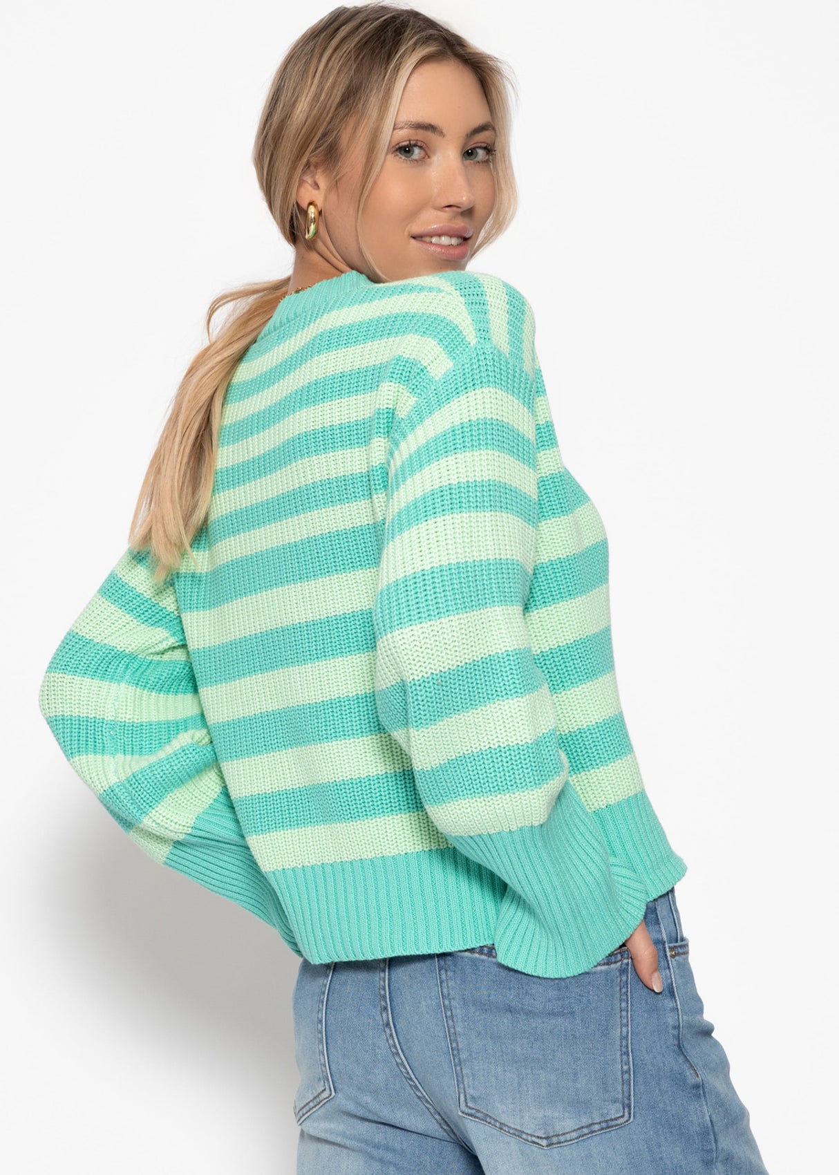 Striped cotton sweater - green-mint
