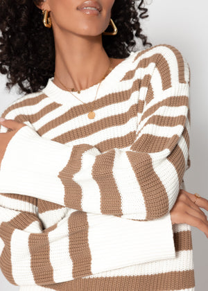 Striped cotton sweater - white-brown