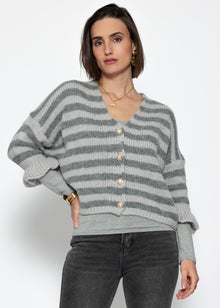 Striped cardigan with 3/4 sleeves - grey