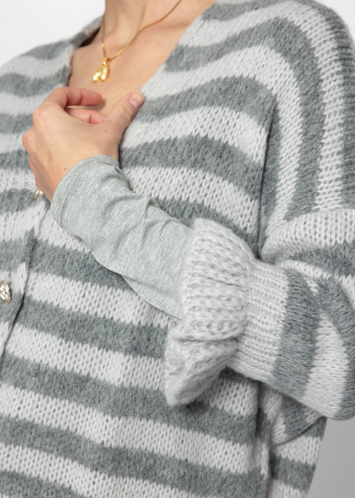 Striped cardigan with 3/4 sleeves - grey