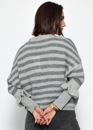 Striped cardigan with 3/4 sleeves - grey