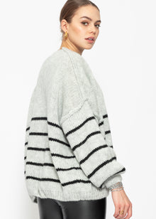 Striped cardigan with outer seams - grey
